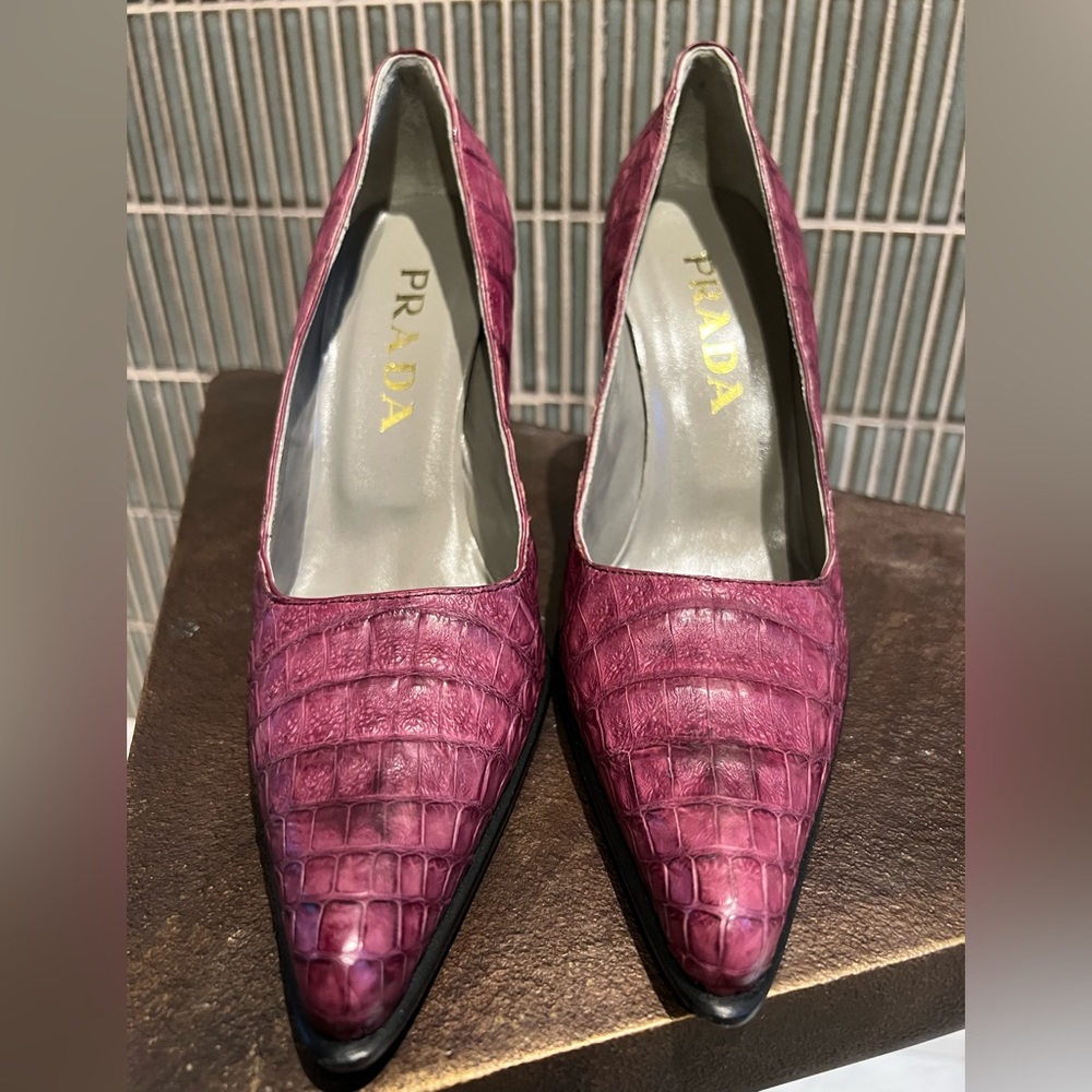 Prada purple croc leather